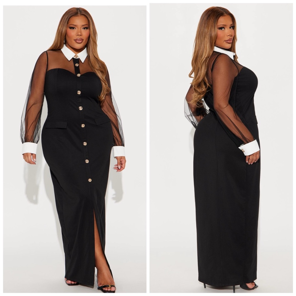 Fashion Nova Black and White Sheer Sleeve Dress